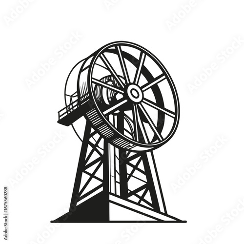 Mining Drill Rig Silhouette Bold Black and White Illustration