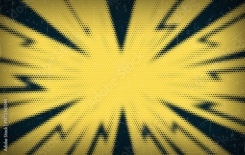 Grunge halftone gradient background. Blast zap lightning bolt explosion wallpaper. Retro pixelated backdrop. Anime or manga style comic overlay. Vector graphic design textured Grunge scratch template.