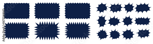 Jagged shape icons. Geometric spiky designs. Abstract black silhouettes. Vector symbols set