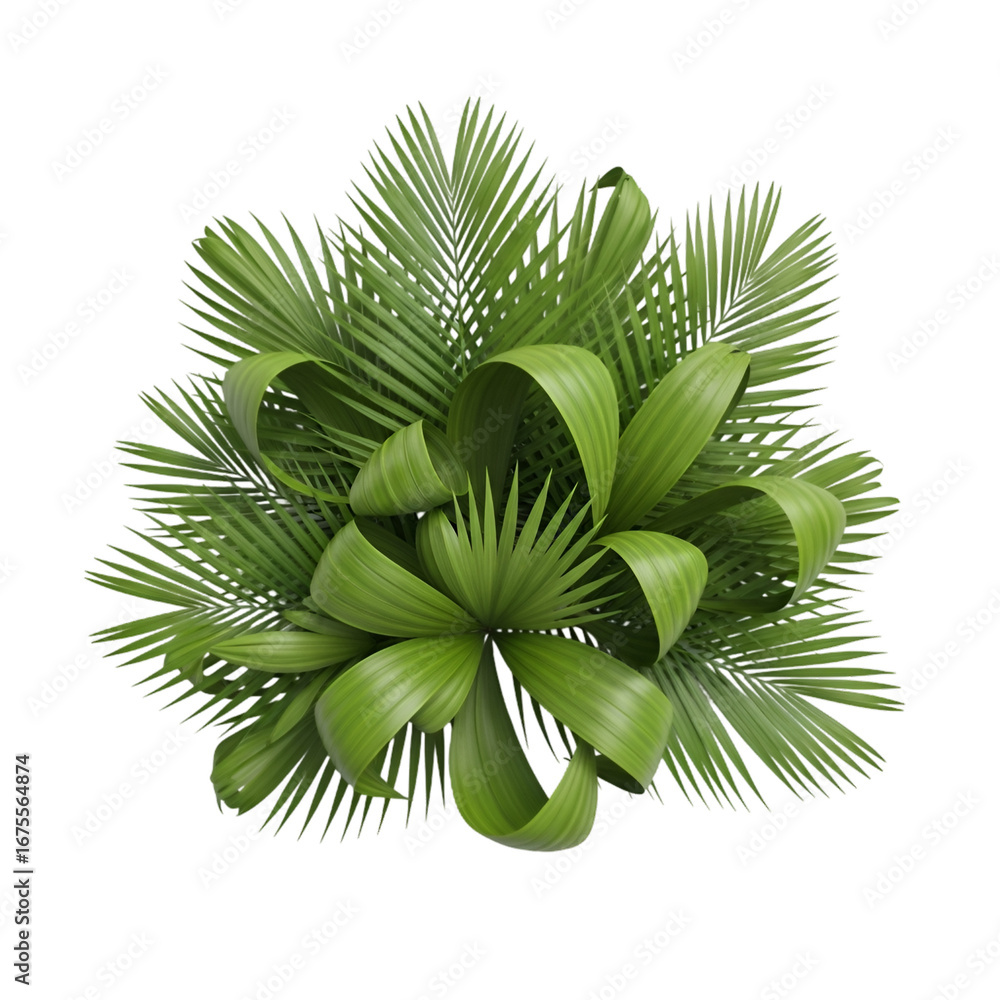Fototapeta premium Tropical green palm leaves overlapping, isolated on a white background.