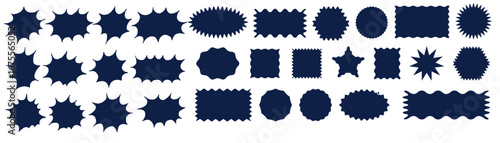 Jagged shape icons. Geometric spiky designs. Abstract black silhouettes. Vector symbols set