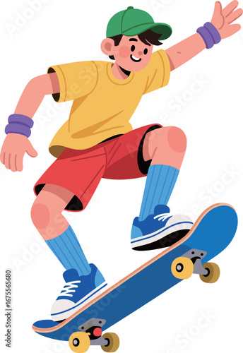Boy on a skateboard performing an ollie