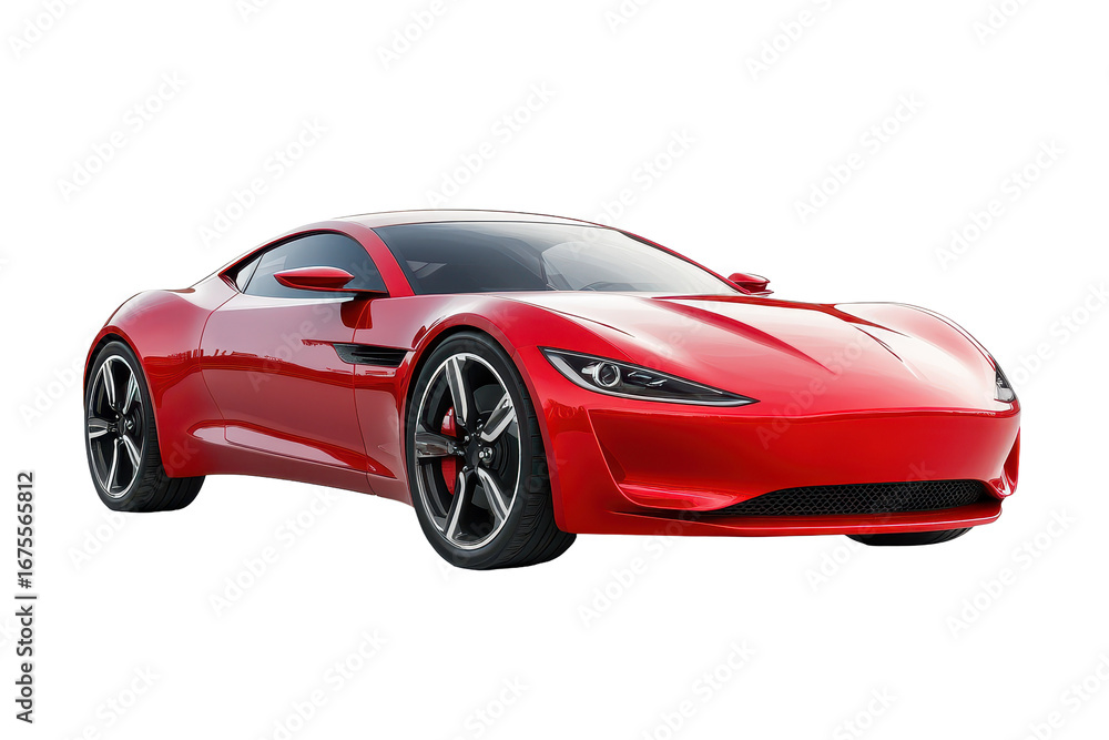 Fototapeta premium Bright red sports car isolated against a transparent white background showcasing sleek design and modern features for promotional use