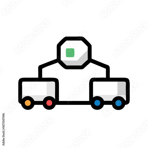 Connected cargo trucks logistics network flat icon