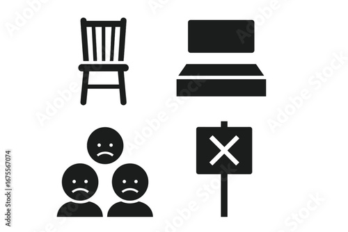 Social silence solid icon collection. Vector glyphs of protest, boycott, and strike. Concepts of censorship, cancel culture, deplatforming, disagreement, and public dissent.