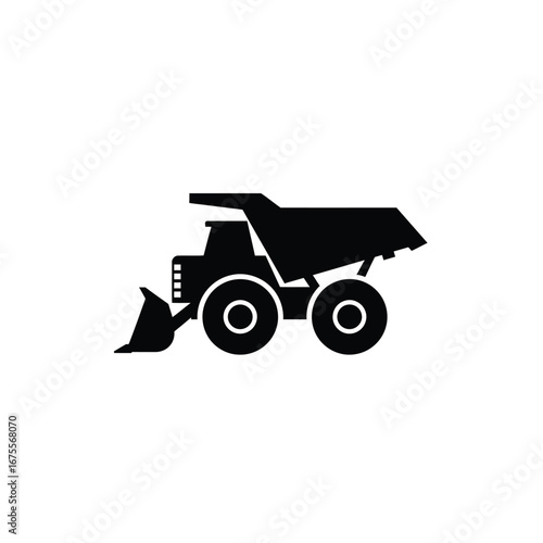 Black dump truck with loader vehicle