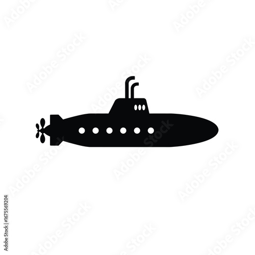 Black submarine silhouette underwater vessel