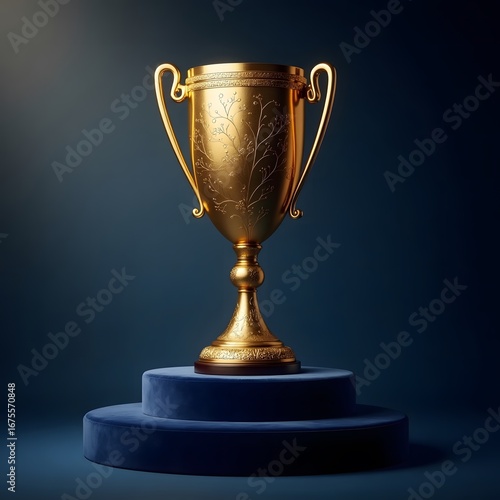 Wallpaper Mural Elegant Golden Trophy Cup on Podium, Symbol of Victory and Excellence Torontodigital.ca