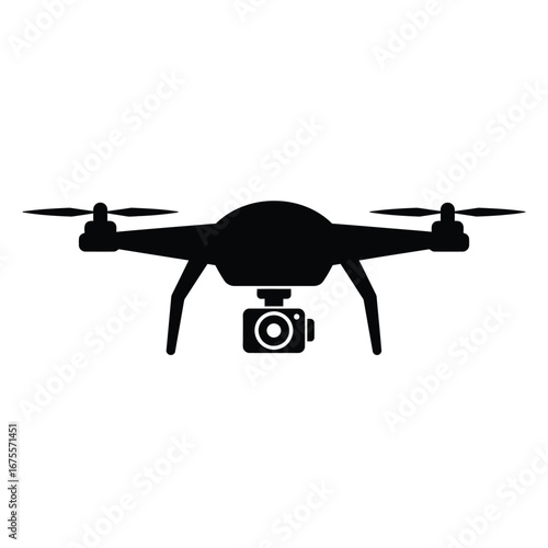 Black drone with camera quadcopter aircraft