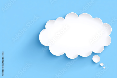White speech bubble illustration on a light blue background with ample copy space for text