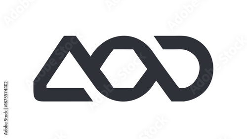 Abstract geometric dark gray symbol representing interconnectedness and infinity with a central hexagonal shape on a black background