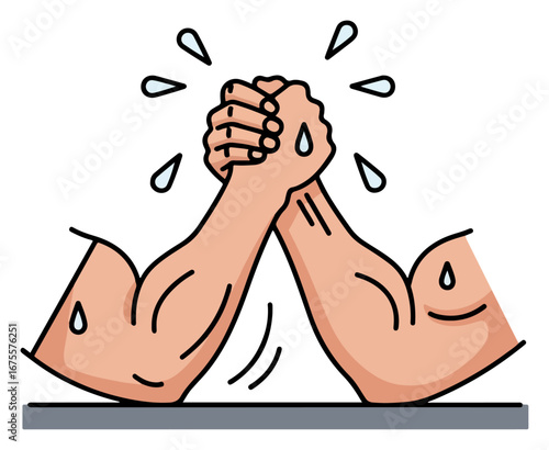 Two muscular arms engaged in a fierce arm wrestling match.