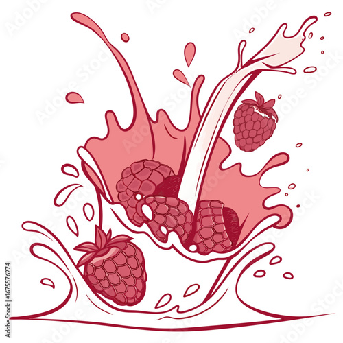 Gradient Raspberry Milkshake Splash Vector Illustration. Perfect for: berry dessert branding, smoothie packaging, summer ads