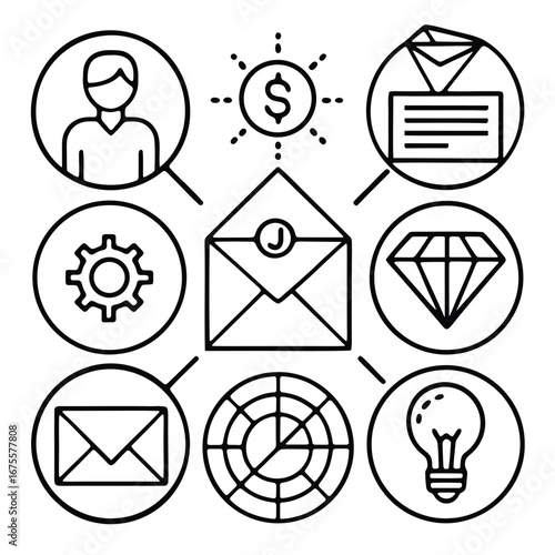 Business concepts connected to a central hub