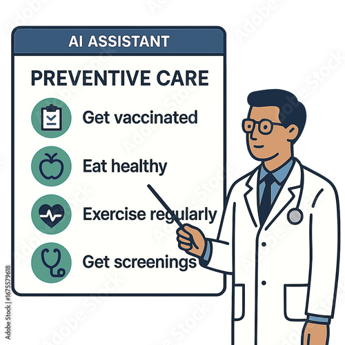 Ai assistant advising on preventive health care with friendly cartoon doctor
