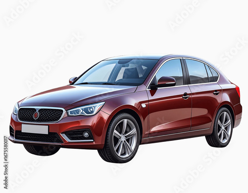 3D Render of Sedan Car Side Angle, High Detail, Isolated Transparent Background PNG