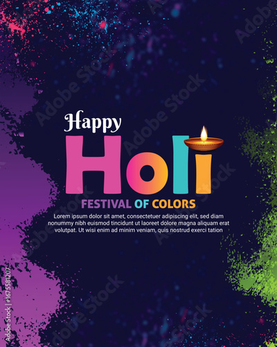 Holi day, colorful, happy Holi festival wishes banner design
