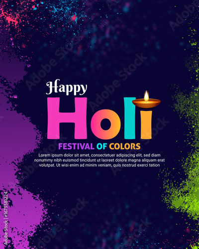 Holi day, colorful, happy Holi festival wishes banner design
