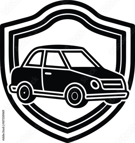 Vector art of black silhouette of a car inside a shield emblem, representing automotive security or protection