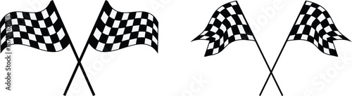 Racing start and finish checkered flag. car and motorbike racing symbol. competition of champions on road. Waving checked flag 
