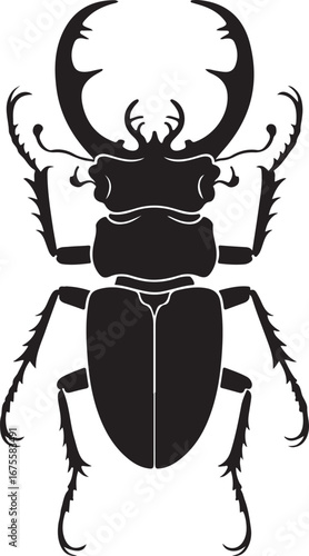 Stag Beetle Black Silhouette Vector Graphic with Large Mandibles