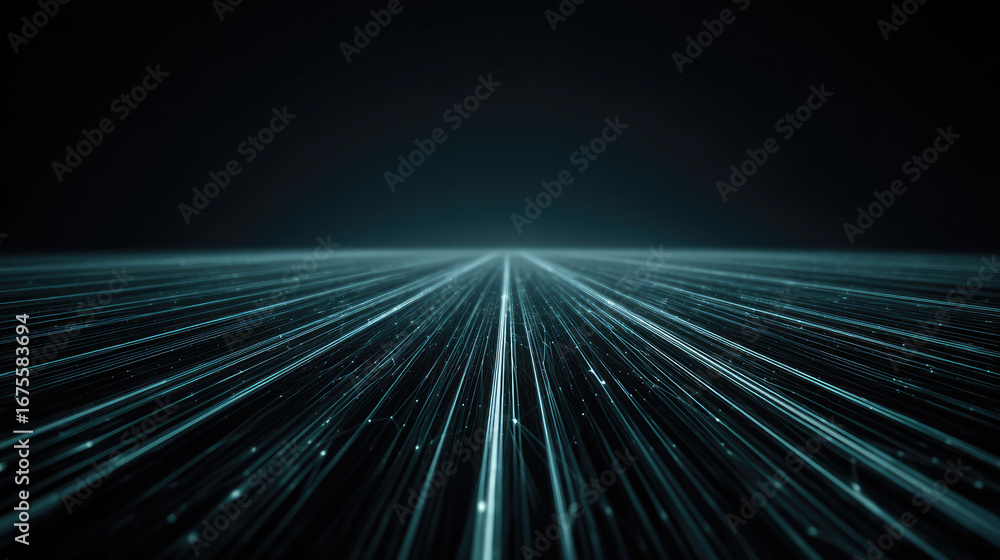 Fototapeta premium Futuristic glowing blue lines converging dark space creating depth