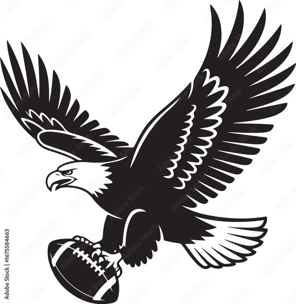 Obraz premium Majestic Bald Eagle Silhouette Carrying American Football in Talons