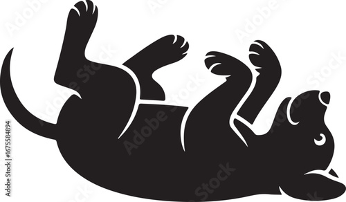 Happy Puppy Silhouette Rolling Belly Up in Playful Pose