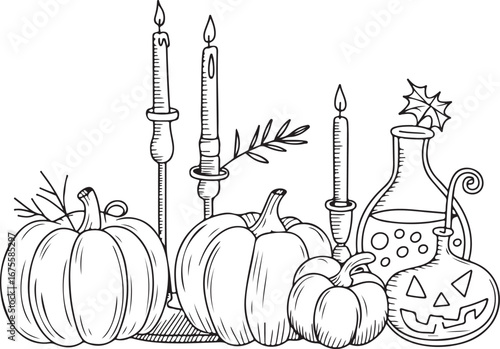 Whimsical Halloween Illustration Pack Hand-Drawn Autumn Dinner Party, Spooky Magic, and Cute Clip Art