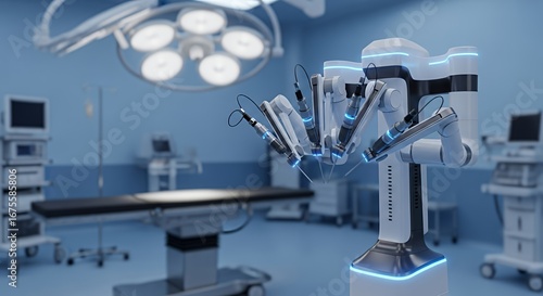 Advanced Robotic Surgical System in a Modern Operating Room.