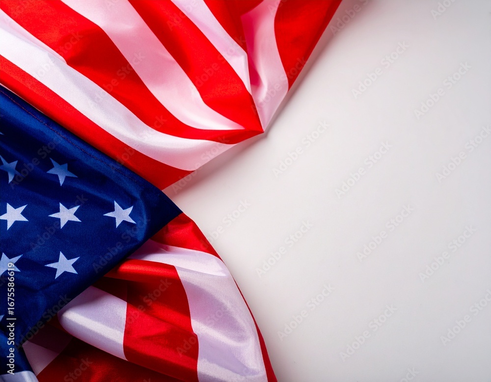 Fototapeta premium American Flag on White Background with Copy Space for Patriotic Designs