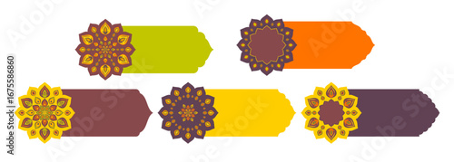 Set of Indian banners with Rangoli for Diwali or Hindu traditional holidays. Empty frames decorated with pattern. Vector illustration.