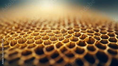 Honeycomb Close-up: An intimate exploration of a honeycomb structure, revealing intricate hexagonal patterns, textures, and forms.