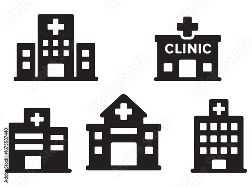 Hospital clinic icons set silhouette vector healthcare