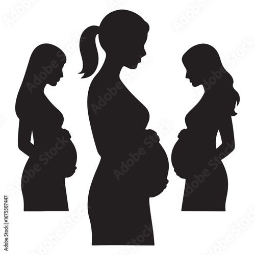 Pregnant women icons set silhouette vector illustration