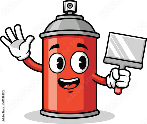 Smiling Spray Paint Can Holding Putty Knife illustration