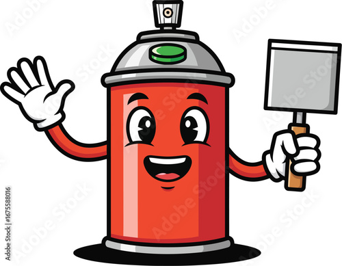 Smiling Spray Paint Can Holding Putty Knife illustration