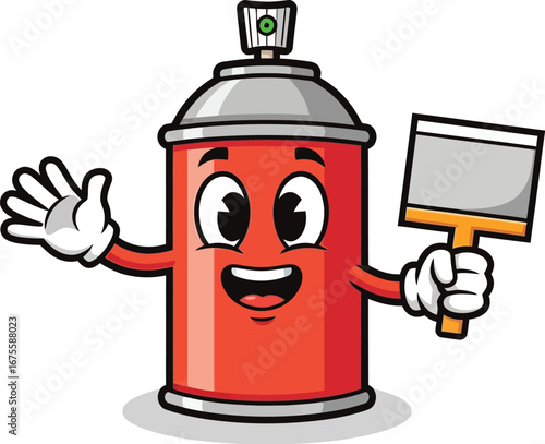 Smiling Spray Paint Can Holding Putty Knife illustration