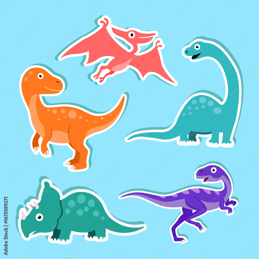 Obraz premium set of cute cartoon dinosaur stickers design