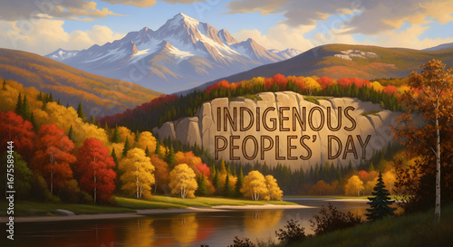 Autumnal Indigenous Peoples' Day Landscape Painting Scenery