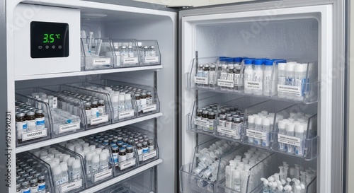 Wallpaper Mural Organized Medical Refrigerator with Vaccines and Supplies at 3.5?C Torontodigital.ca