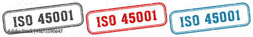 iso 45001 stamp. iso 45001 rectangular stamp set isolated on white background