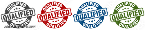 qualified stamp. qualified round stamp set isolated on white background