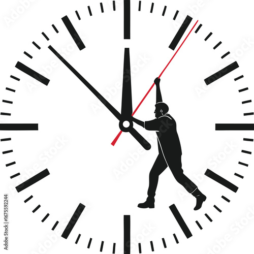 Man pushing clock hands forward symbolizing time management