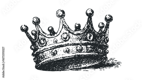 Antique Crown Illustration with Textured Grunge Effect on Transparent Background. Vector hand drawn illustration