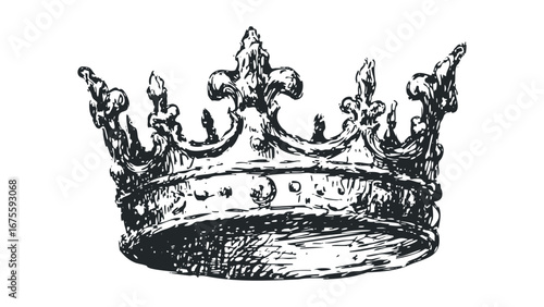 Ornate Hand Drawn Crown Symbol on Transparent Background. Vector hand drawn illustration