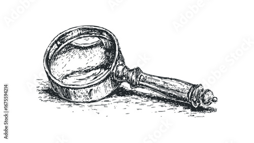Vintage Magnifying Glass with Ornate Handle Sketch on Transparent. Vector hand drawn illustration