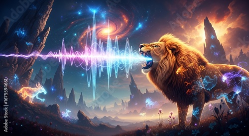 Lion Roaring with Powerful Sound Waves.