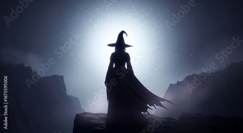 Mystical Witch Silhouette Under the Moonlight.