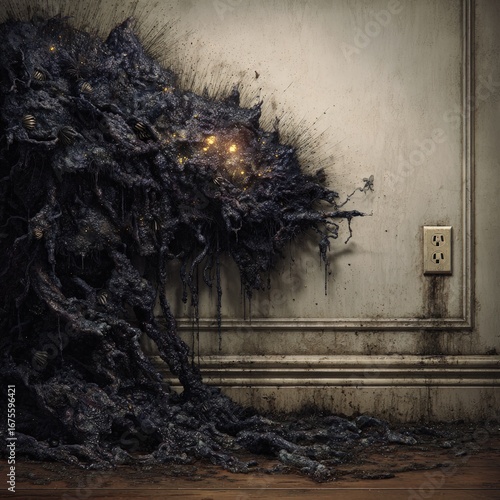 Dark Gunk Growth On Old Wall Interior